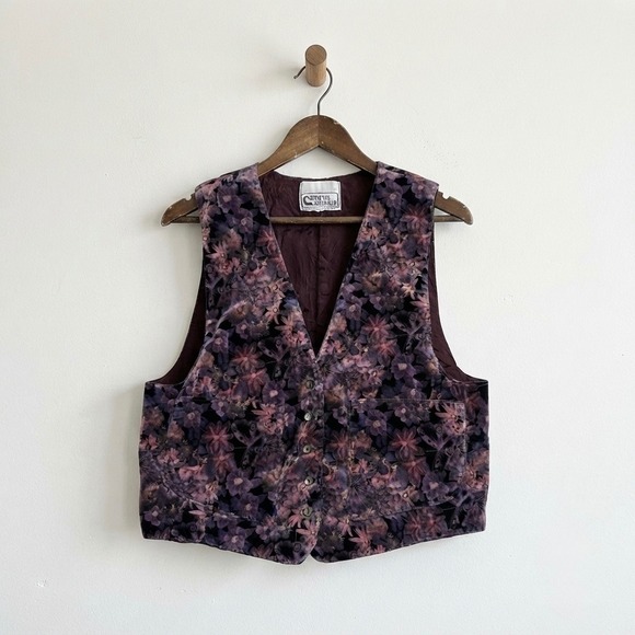 Campus Casuals of California Jackets & Blazers - VTG 90s Campus Casuals Floral Velvet Vest Small Moody Romantic Witchy Whimsigoth